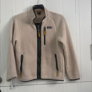 Patagonia Boys Beige Fleece Jacket with Dark Green Trim